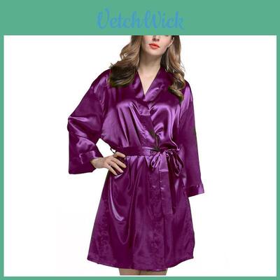 Silk Satin Sleep Robe For Women Summer Lightweight Short Kimono Lounge Wear