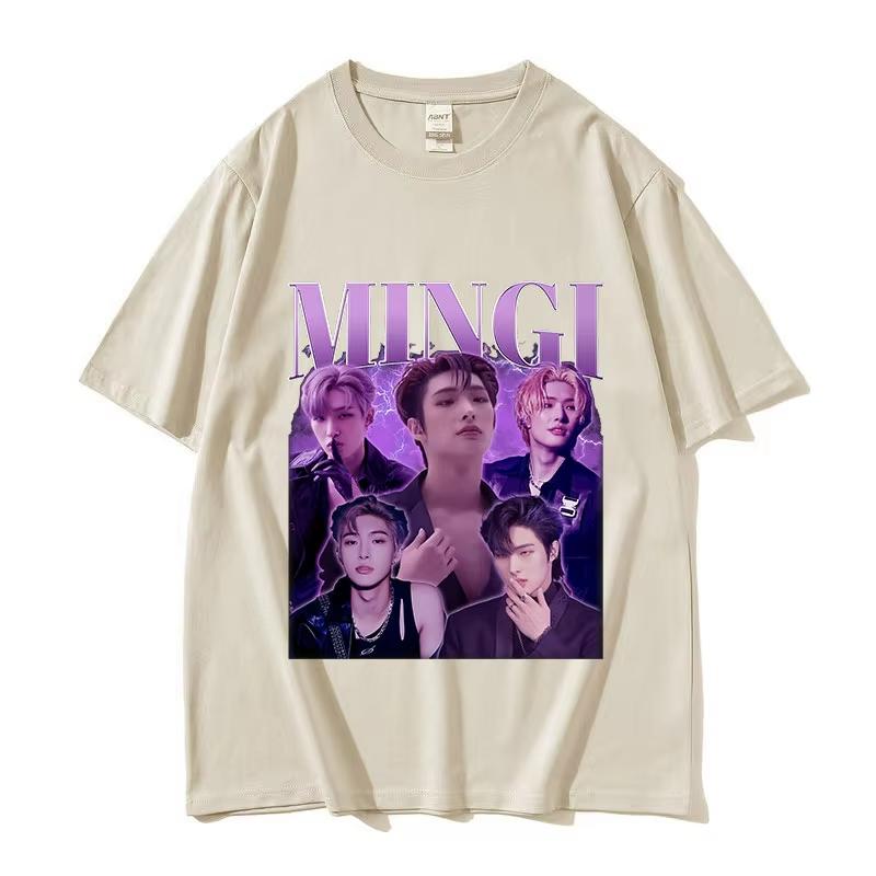 Korean Band Mingi Ateez Print Graphic Tee Shirt Women Summer Hip Hop Kpop O-Neck Clothing T-shirt Unisex 100% Cotton T Shirts