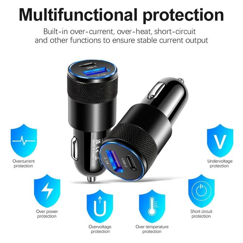 3.1A 15W PD Car Charger Aluminum Alloy Fast Charger USB-C Car Auto Replacement Charger For iPhone 12 15 16 17 For Samsung GPS