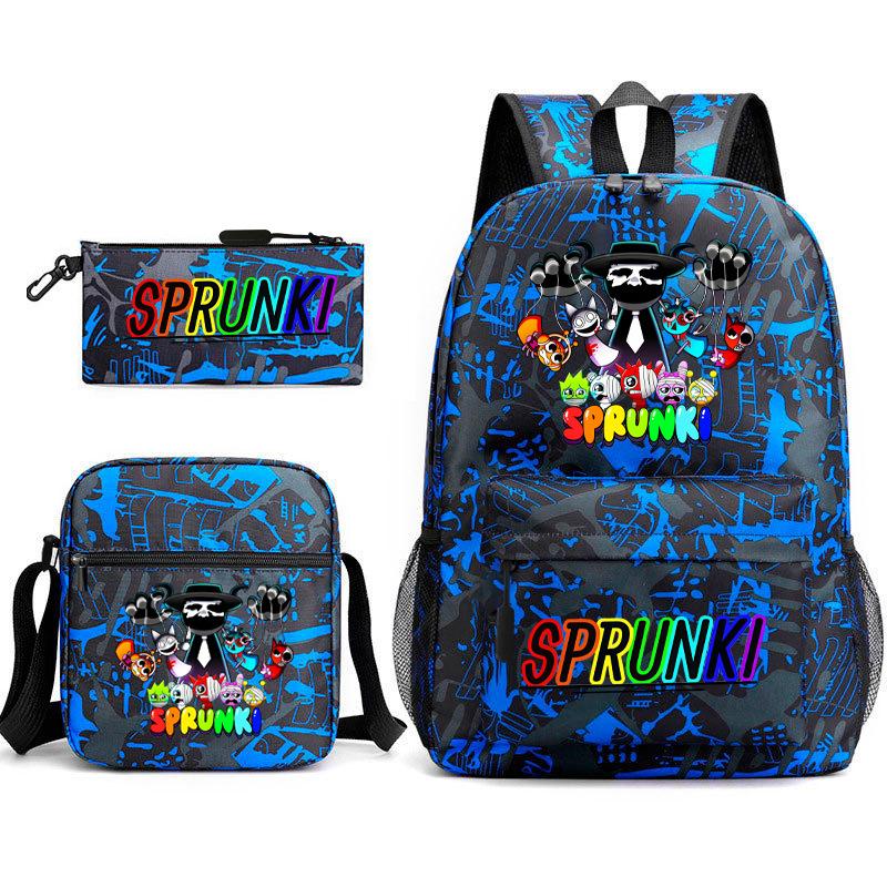 Rhythm box peripheral schoolbag sprunki cartoon starry sky backpack 3-piece set