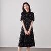 SOFSIL Retro Print Stand Collar Black Dress