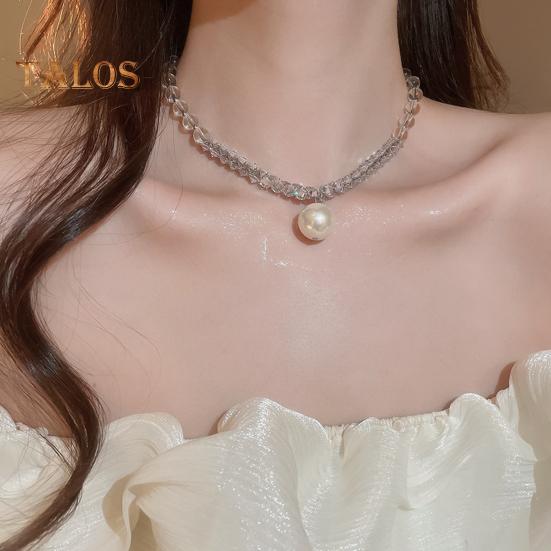 Faux Pearl Necklace for Women Faux Pearl Rhinestone Beaded Chocker Bridesmaid Jewelry for Tea Party Wedding Decoration