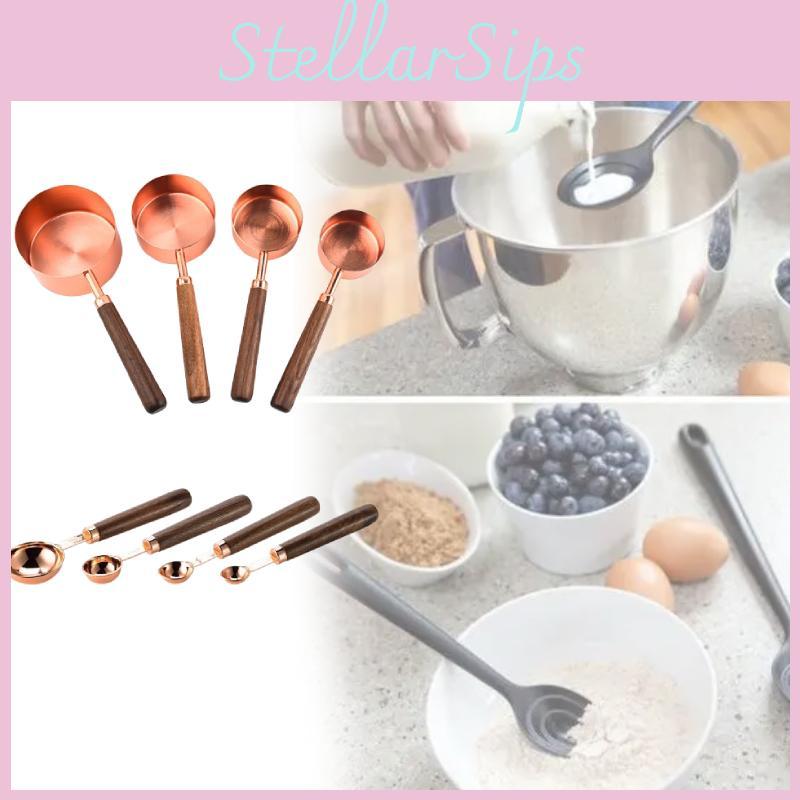 Rose Gold Stainless Steel Measuring Cup And Spoon Set With Markings For Baking And Cooking