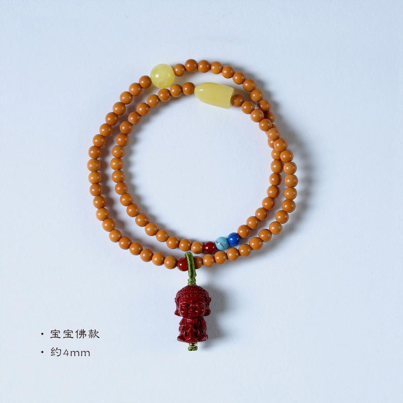 Olive pits4mm Fine double-ring Buddha bead bracelet with peace pendant, purple gold sand baby Buddha hand ornament bracelet Baby Buddha model【about