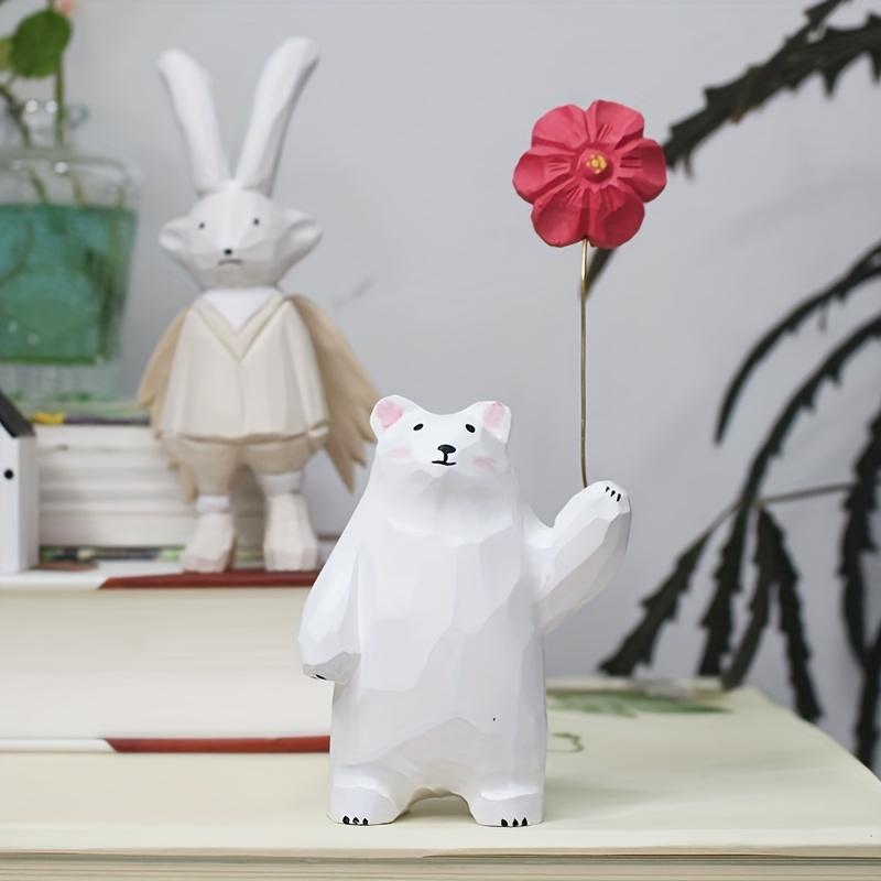 Handcrafted Wooden Bear Figurine with Heart Balloon Charming Desktop Decor, Artisanal Wood Carving,Cute Animal Design,Ideal Gift for Special Occasions
