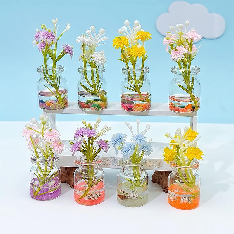 5Pcs Super Bright Luminous Vase Simulated Flowers Ins Style Creative Car Interior Center Console Desktop Glass Ornaments