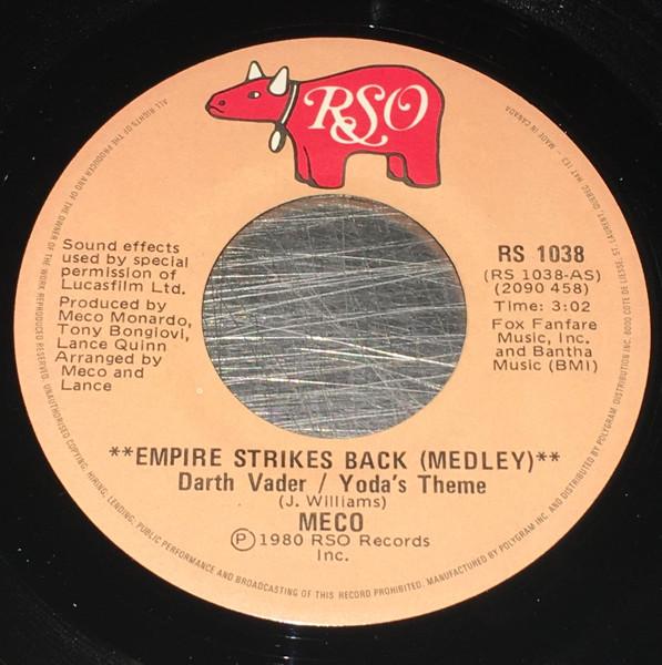 

7-дюймовая пластинка MECO MONARDO Medley из фильма «Звездные войны» Darth RS1038 RSO 1980 Канада Танцевальная Электроника Б/у