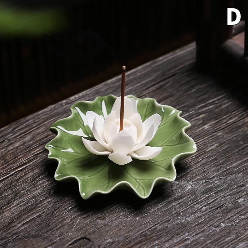 Ceramic Imitation Floral Thread Incense Tray Home Tea Room Aroma Diffuser Lotus Leaf Base Buddha Hall Incense Burner