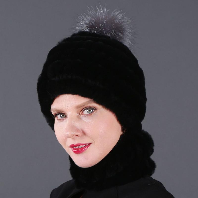 New hat scarf winter thickened thermal hat Rex rabbit fur grass Rex rabbit fur scarf two-piece set