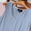 Export Women's Summer Thin Knitting Sunken Stripe Stretch Sleeveless Nightdress Mid Length Long Length Vest Style Pajamas Home Skirt