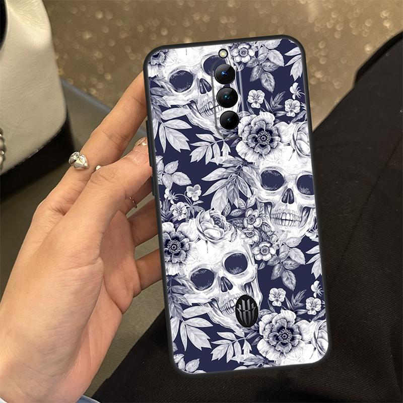 Gothic Floral Skull Case For ZTE Nubia RedMagic 10 Air 6 7 6S 7S Pro RedMagic 10S 9S 8S 8 9 10 11 Pro Plus Cover