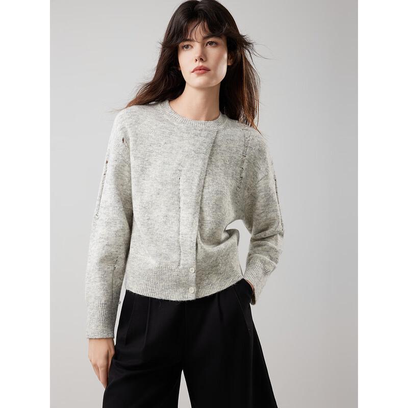 ELLE Women's Patterned Yarn Round Neck Knit Sweater