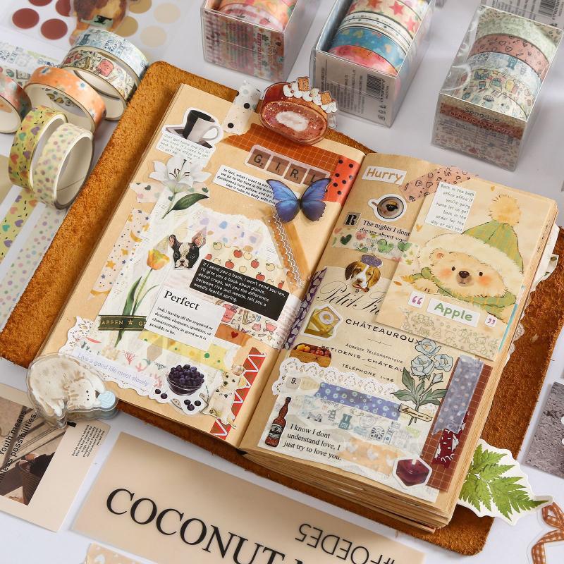 5Roll Romantic Flowers Bows Stars Washi Tape Ins Style Diy Decorative Tape Supplies Planner Diary Ledger Decoration Supplies