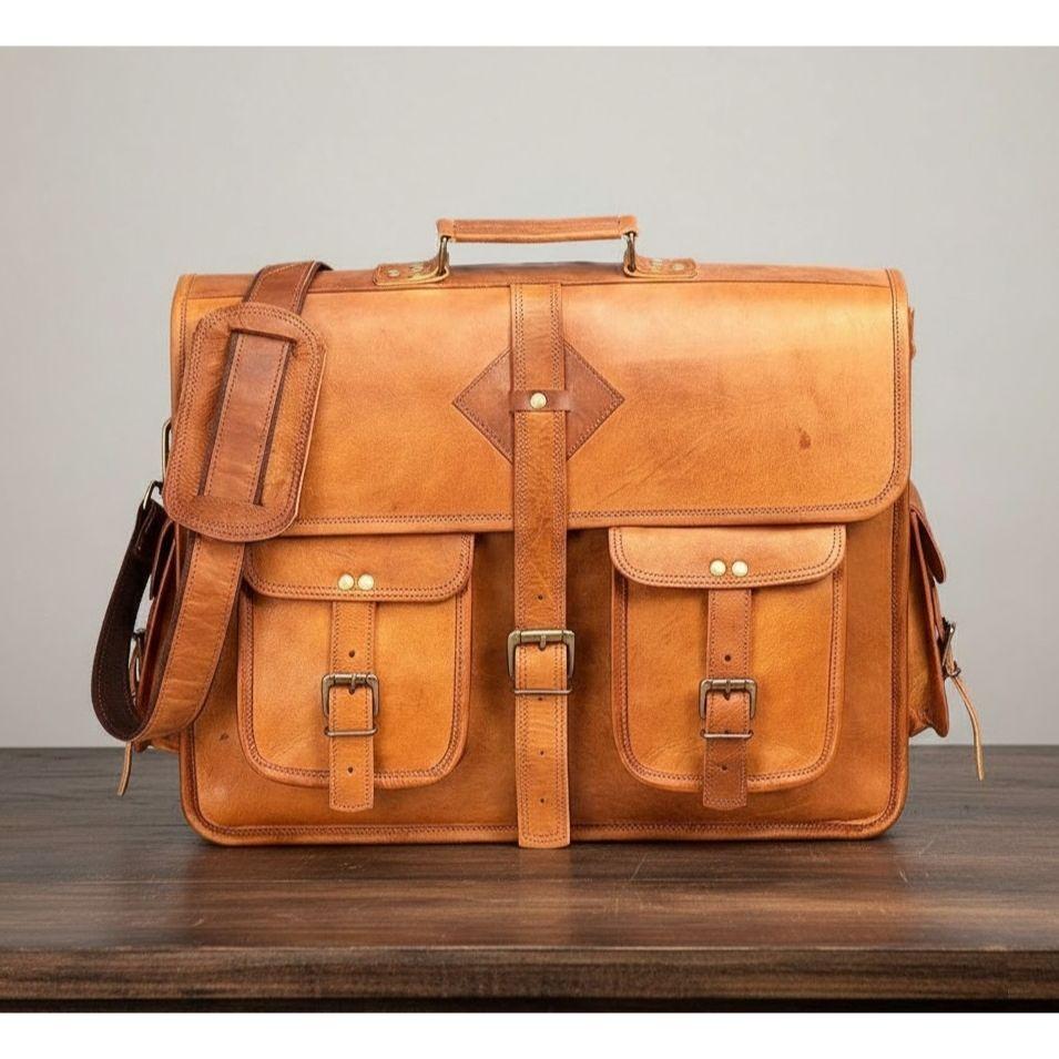 Brun handgjord läderväska för män Laptop Snygg mångsidig herr Brun läderportföljväska för män Laptopväska i läder
