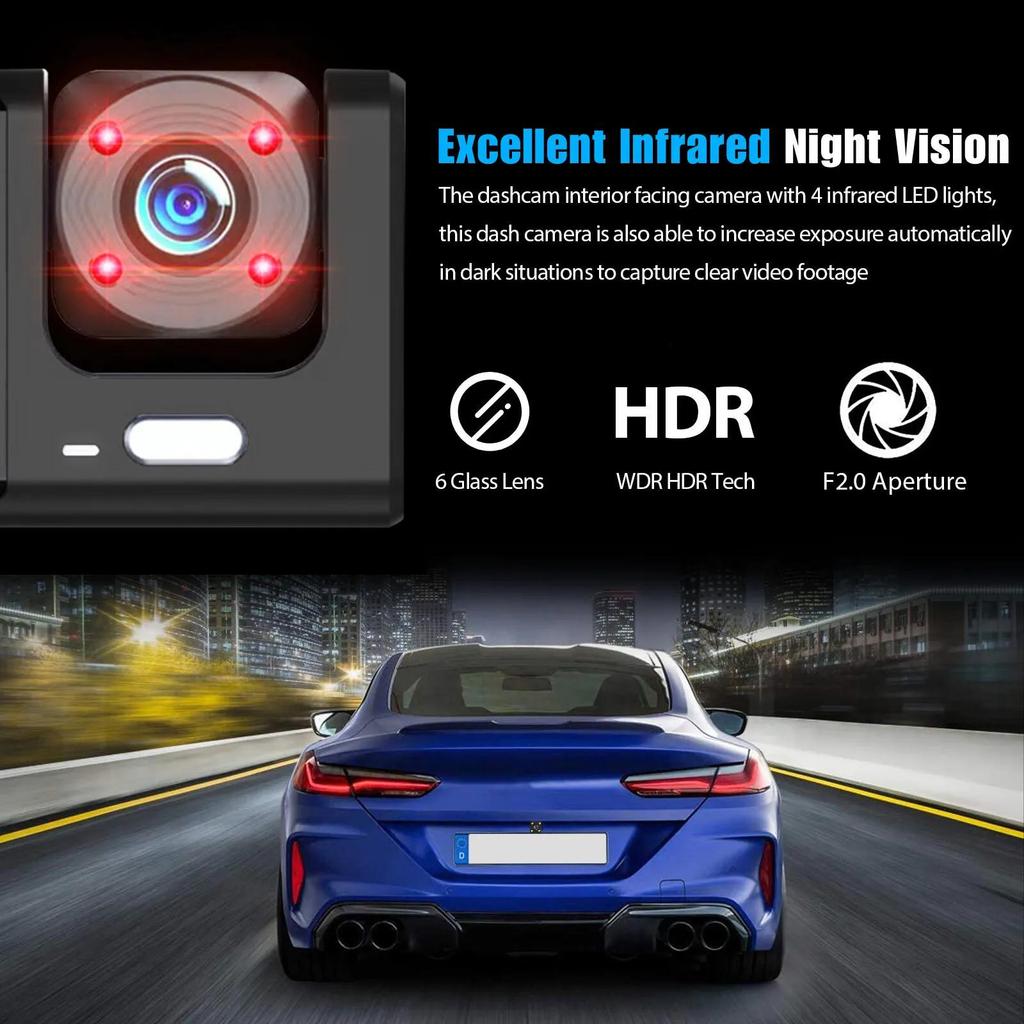 3 Channel Dash Cam for Car Camera Video Recorder Dashcam DVRs Black Box Dual Lens DVR with Rear View Camera 24H Parking Monitor