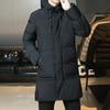 Men Winter Cotton Coat Thicken Padded Hooded Windproof Lightweight Cold Resistant Zipper Closure Long Sleeve Pockets Drawstring Mid Length Outdoor