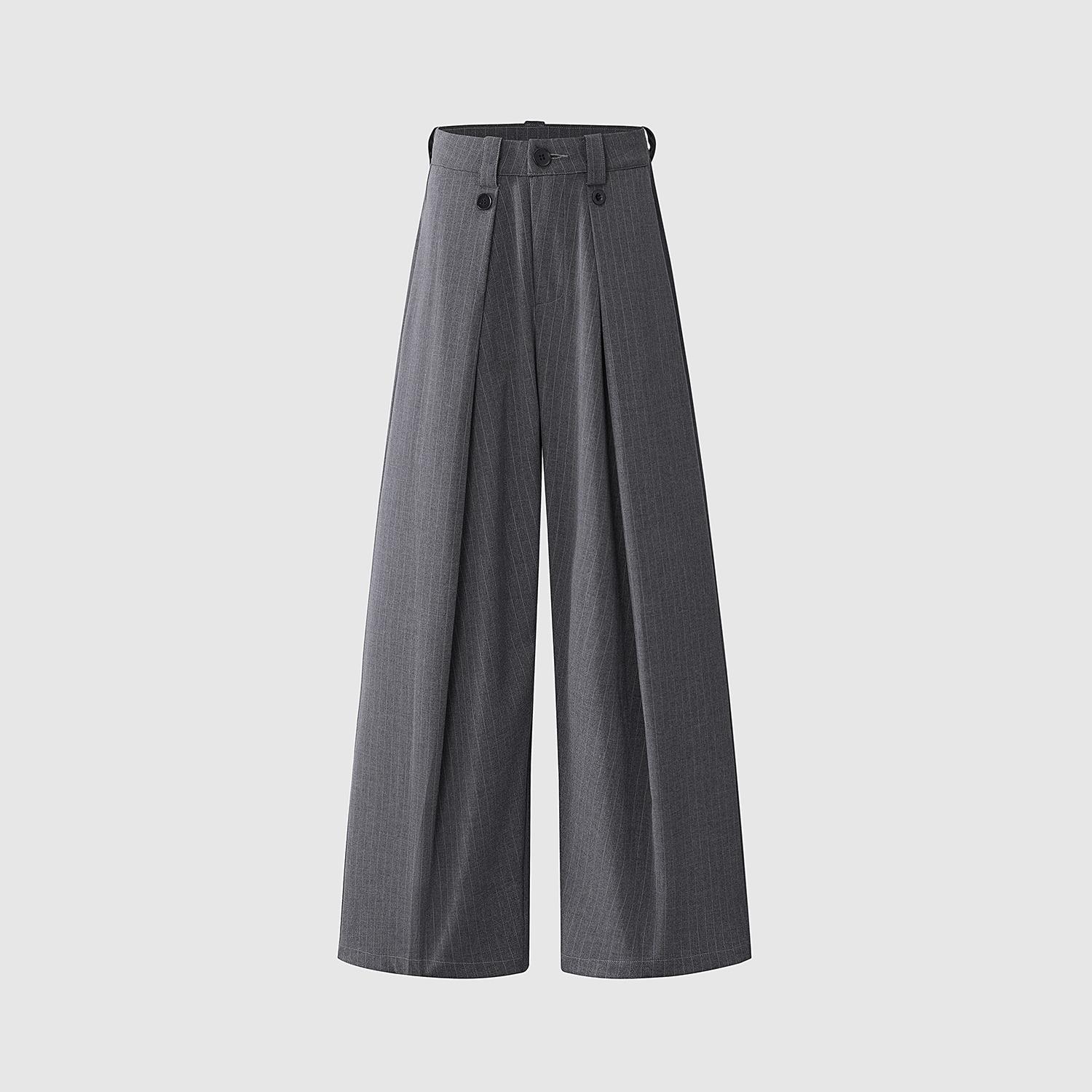 Women s Gray Striped Wide-Leg Pleated Pants - Early Spring Versatile Loose Fit XL темно-серого