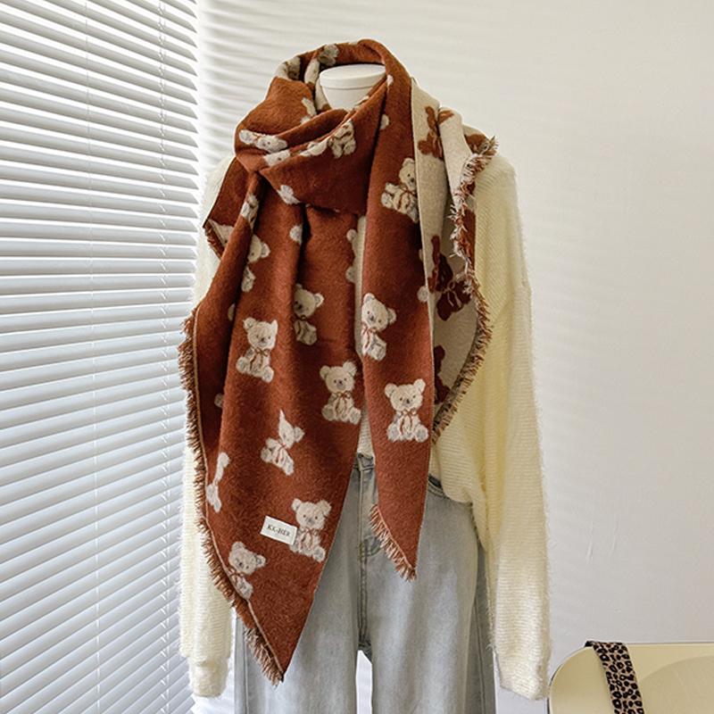  Women's Luxury Cashmere Winter Shawl - Cute Allover Print with Tassels Pashmina Bandana Wrap