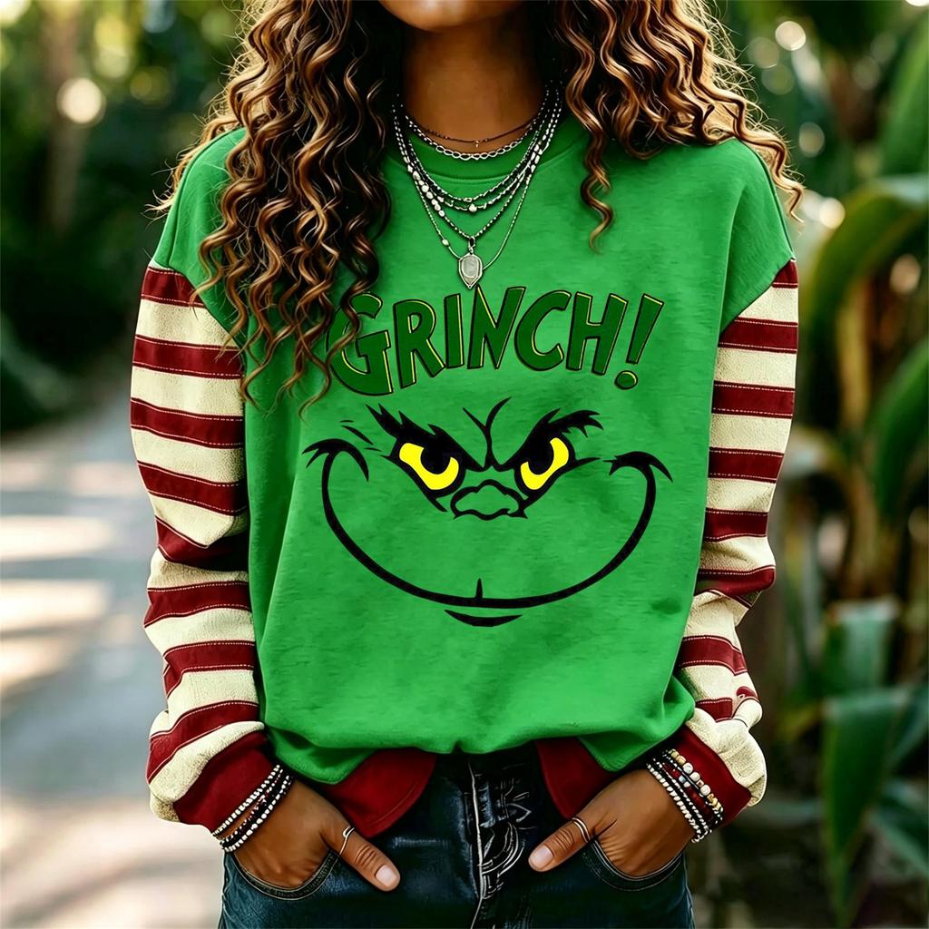 Women's Fashion Long Sleeve Neck Pullover Sweatshirt with Christmas Print