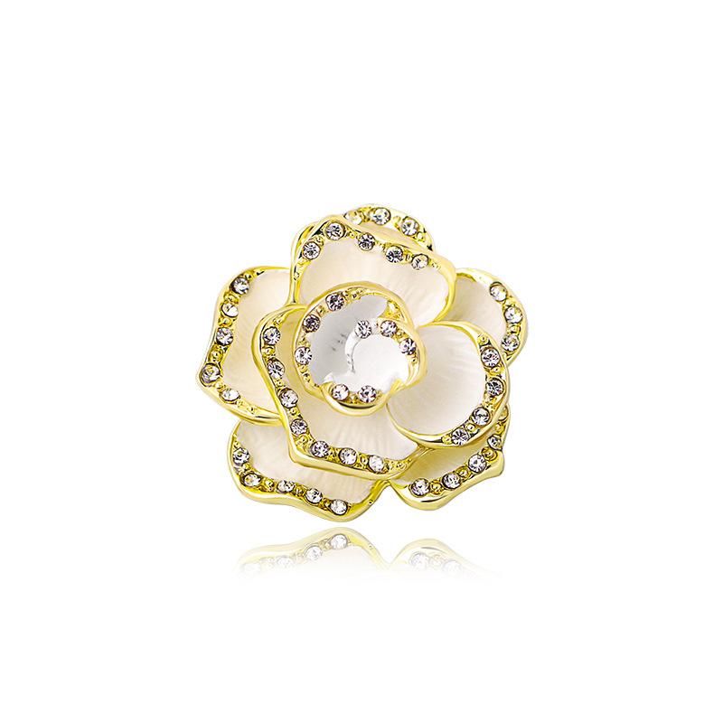 

New rhinestone camellia brooch female retro small fragrant brooch cute silk scarf buckle pin anti-light clothing
