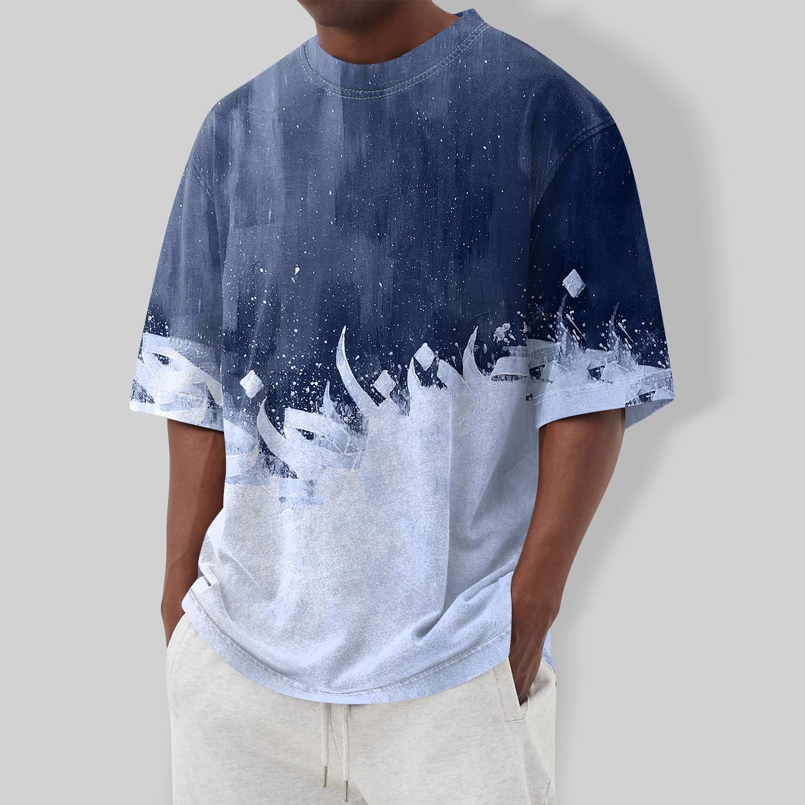 Мужская футболка Футболки с графическим текстом Pool3D печать Уличная повседневная одежда с короткими рукавами и принтом Базовая одежда L синий 1324₽