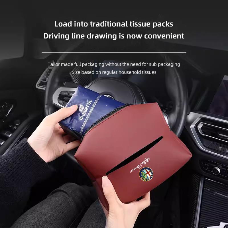 Car Leather Tissue Bag Tissue Storage Wrap For Alfa Romeo Giulietta Mito 159 Giulia Stelvio 156 147 Tonale Brera Disco Volante