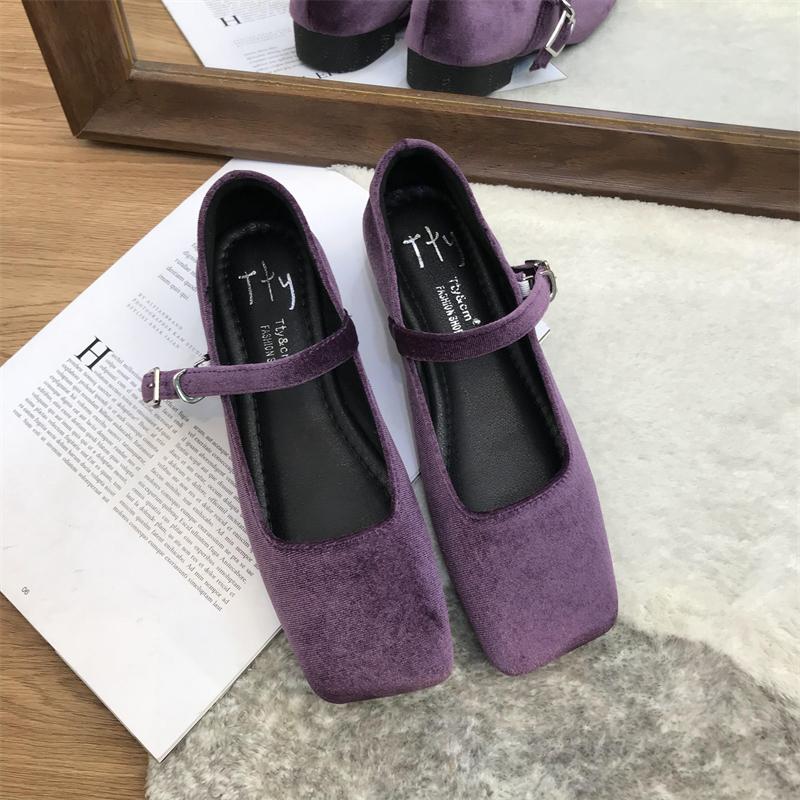 

Мода Bailamos Мода Женские бархатные балетки Женские туфли с квадратным носком и неглубоким вырезом на пряжке Повседневные балетки Слипоны Уличные туфли Мэри Джейн 39 фиолетовый