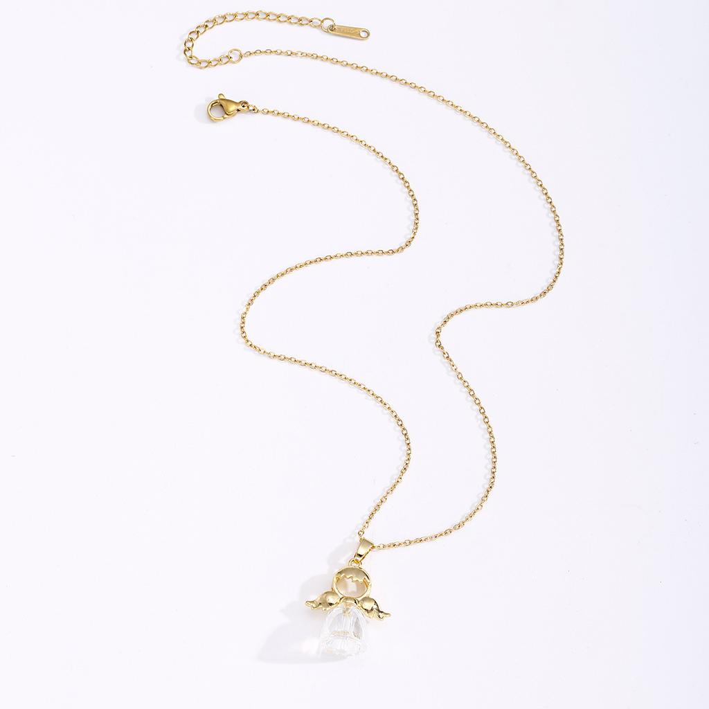 1 Pcs Crystal Angel Wings Pendant Necklace Titanium Steel Non-Fading Clavicle Chain Women's Girls' Simple Elegant Accessories