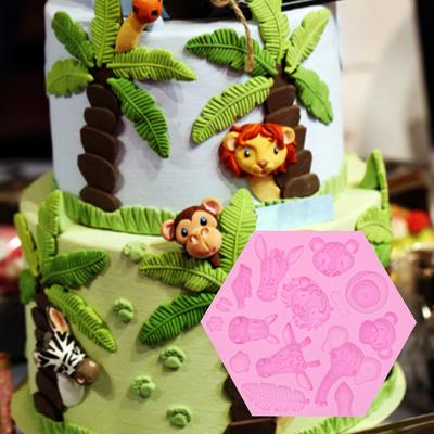 Stampo per fondente, stampo in silicone per animali della foresta, elefante, leone, scimmia, cioccolato, stampo per torta, stampo epossidico