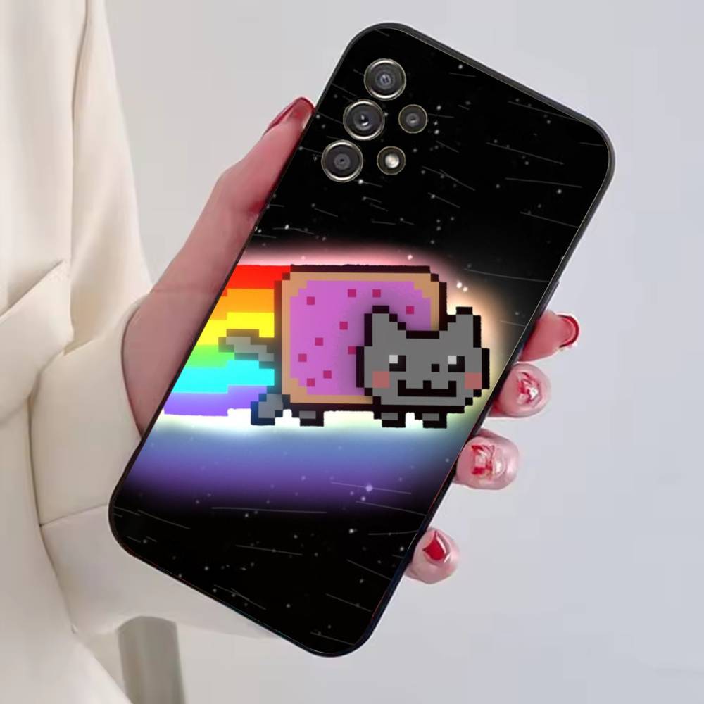Cute N-Nyan Cat Phone Case For Samsung S25,S24,S21,S22,S23,S30,Ultra,S20,Plus,Fe,Soft Silicone Black Cover