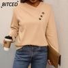 Women's Fashion Casual Solid Color Print Long Sleeve V Neck Blouses & Shirts