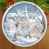 Rustic Christmas Wooden Sign with Snow House Pattern - Navidad Round Sign for Front Door, Wall Hanging Decor - Ideal Christmas Decoration