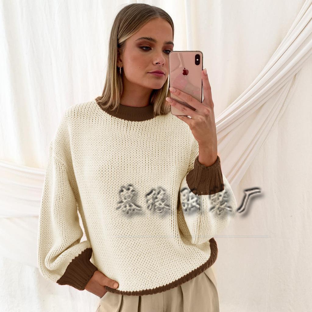 Autumn and winter new women's knitted sweater women's splicing pullover women's loose sweater women