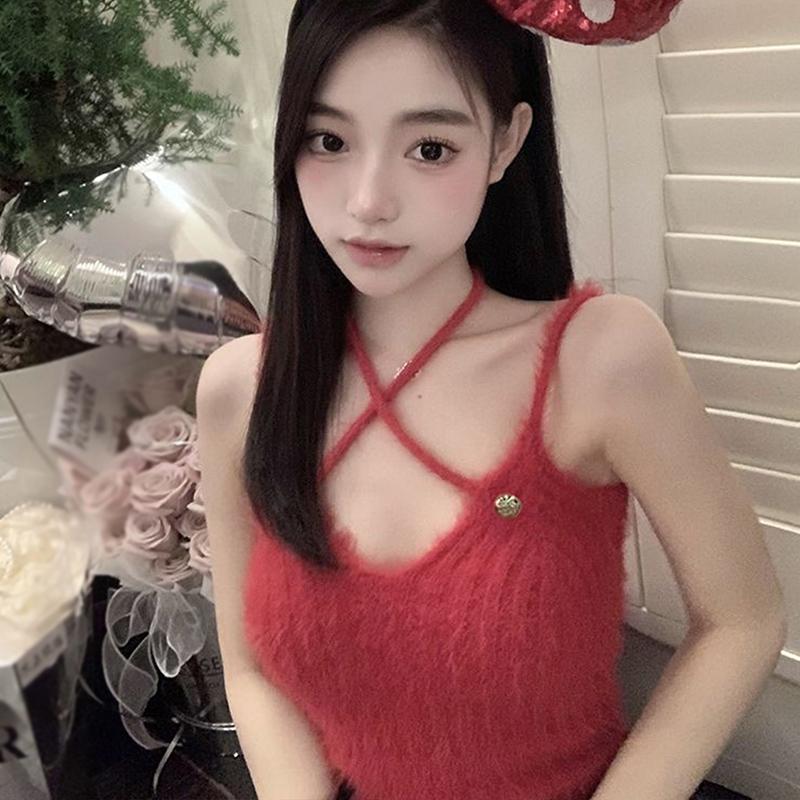 

Короткие укороченные топы Женский жилет Норка Женский топ Женский слинг Поперечный плечевой ремень трикотажный