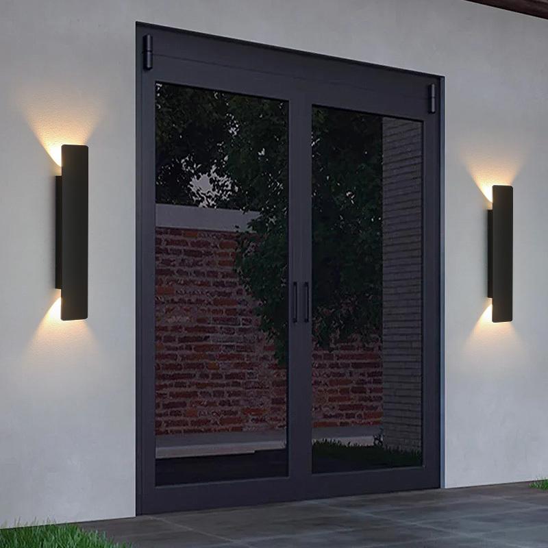 Outdoor Waterproof Wall Lamps Strip Aluminum Wall Lights 18W LED Black Wall Lamp Bedroom Exterior Outdoor Lighting Fixtures