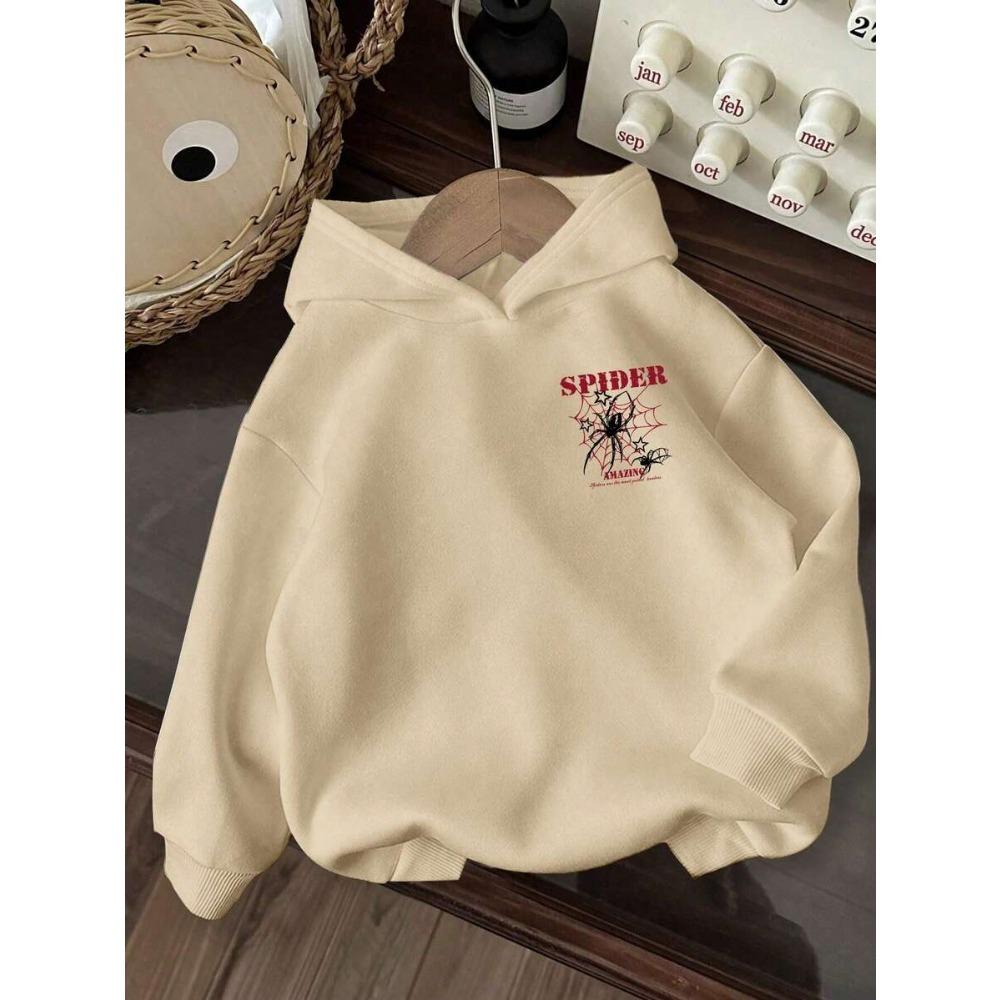Kids Unisex Casual Hoodie with Spider Web Graphic Print, Autumn Winter Long Sleeve Sweatshirt 110