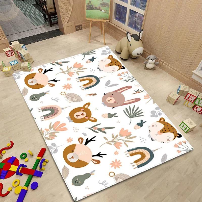 Nordic Style Baby Room Cartoon Animal Pattern Carpet Fresh Comfortable Kids Bed Floor Mat Bedroom Foot Mat Toy Storage
