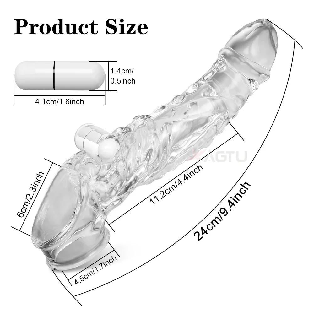 Reusable Penis Enlargement Vibrator Penis Extender Sleeve Sex Toys For Men Adult Delay Ejaculation Cock Ring Vibrator Condom 18+