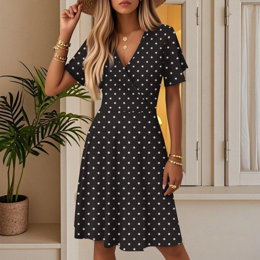 Women's Casual Fashion Dress Vintage Floral Floral Short Sleeve V-neck Dress