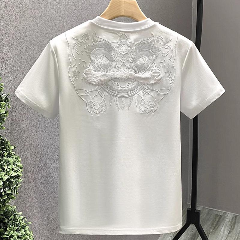 China-Chic Embroidery Short Sleeve T-shirt Men's Summer Round Neck Half Sleeve American Retro Loose Top