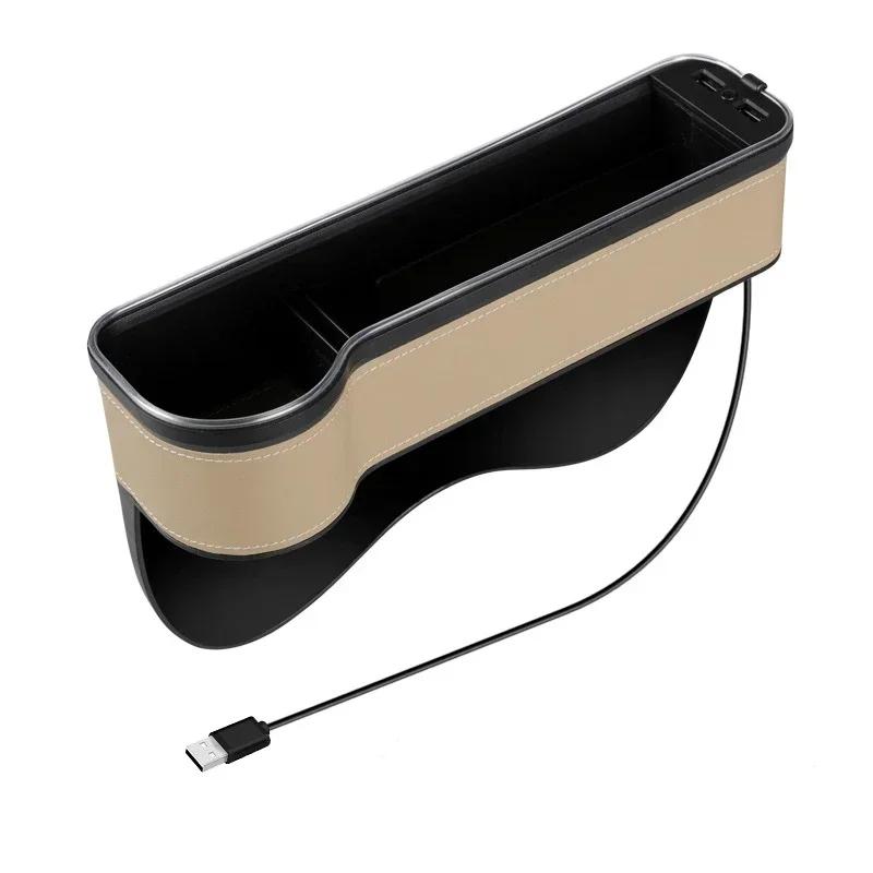 New Car Crevice Storage Box with 2 USB Charger Colorful LED Seat Gap Slit Pocket Seat Organizer Card Phone Bottle Cups Holder