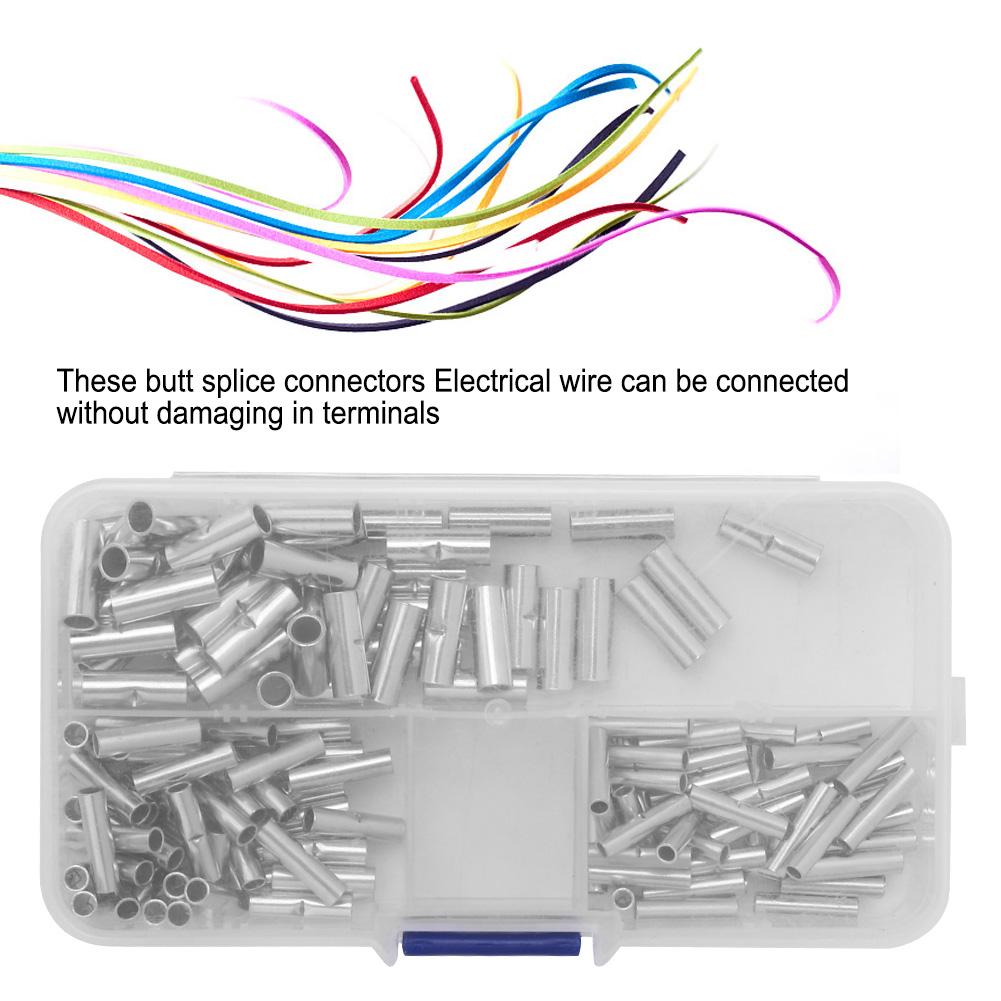 150 Piece Bare Non Insulated Butt Connector Splice Wire Terminal Kit