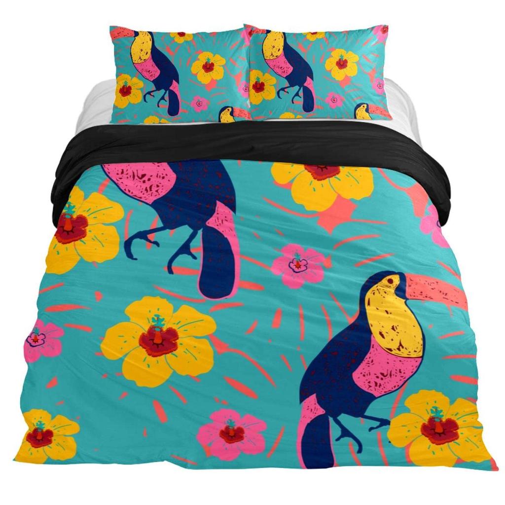 3D Toucan King Queen Duvet Cover Safari Animals Bedding Set Tropical Jungle Birds Quilt Cover Fresh Nature Green Comforter Cover