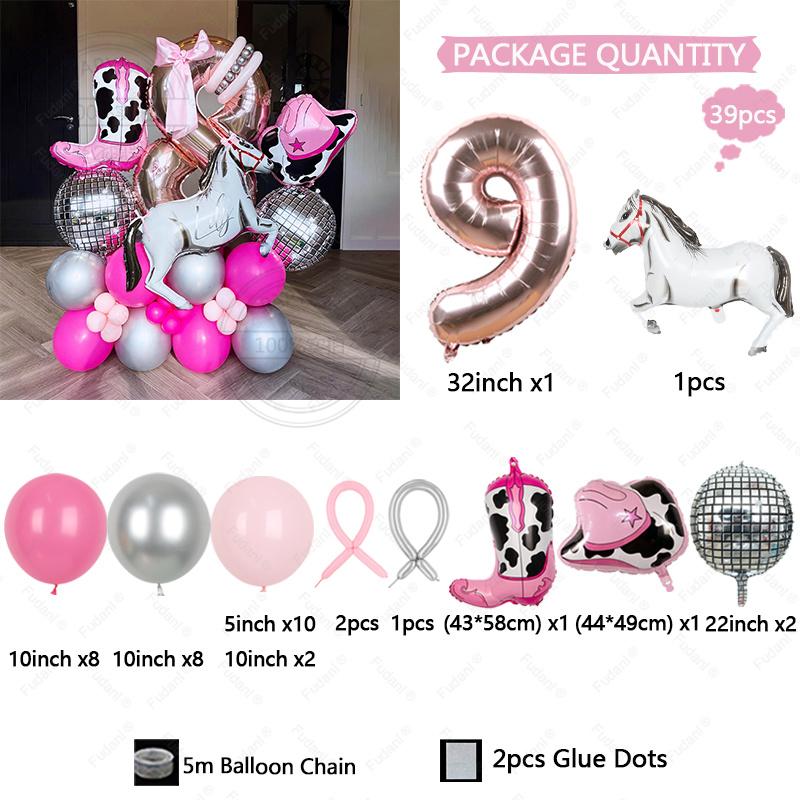 39pcs Pink Western Cowboy Foil Helium Balloon Boot Shape Hat Horse Racing Photo Props Cow Air Globos Birthday Party Supplies