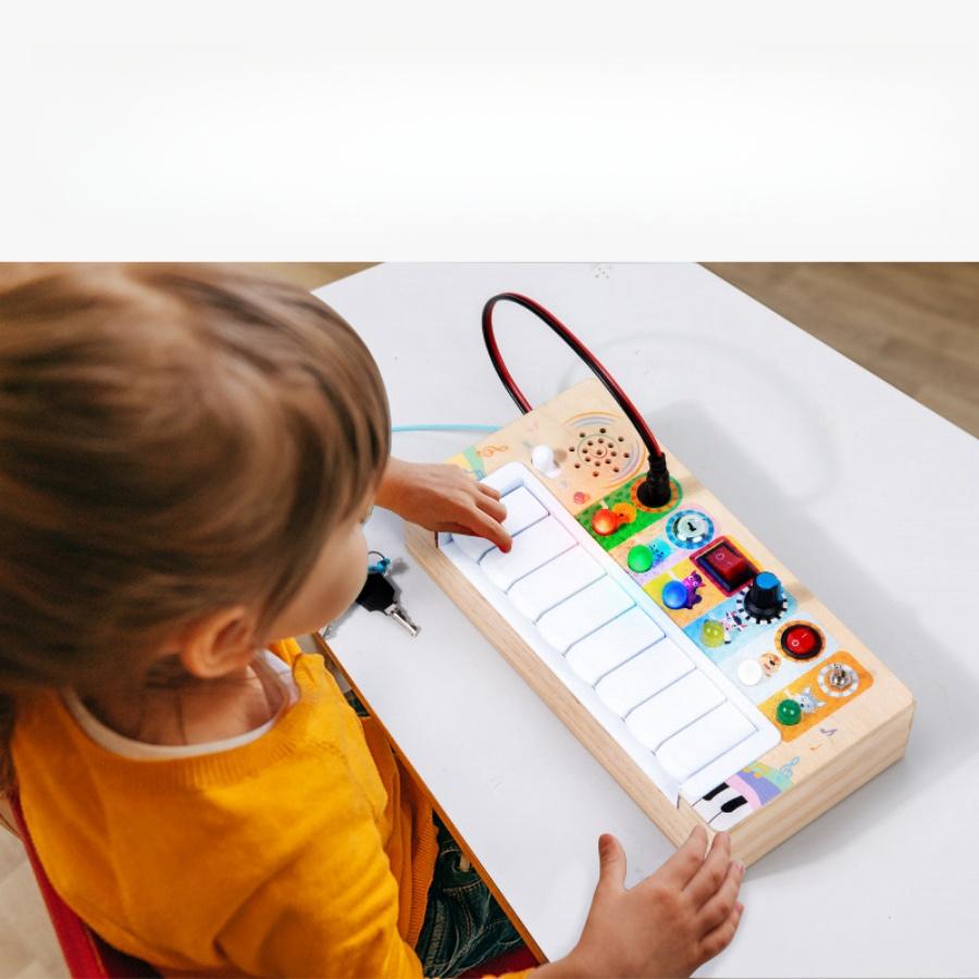 Wooden children's Montessori early education multifunctional LED switch light music box enlightenment puzzle toy