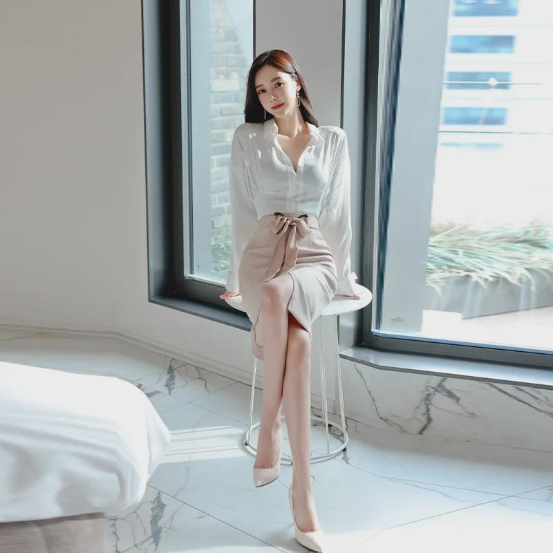 2025 Spring Korean Style Women's Two-Piece Set: Celebrity Fashion Slim Fit Hip Wrap Skirt
