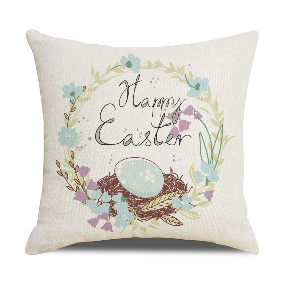 Flax Home Bunny Eggs Cushion Cover Easter Decorations Pillow Case Easter Pillowcase