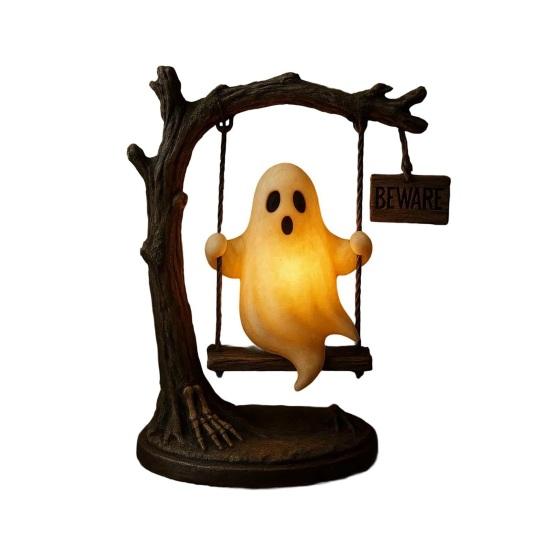 

Ghost Swing Lamp Halloween Decoration Soft Warm Glow Cute Halloween Ghost Swing Table Lamp Novelty Ghost Statue A
