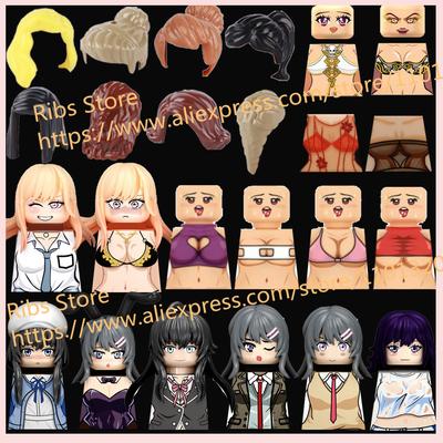 18+ Adult Building Block MOC Anime Action Figure Sexy Model Date Cartoon Swimwear Girl Hair Kit Ornament Toy Gift Collection F31