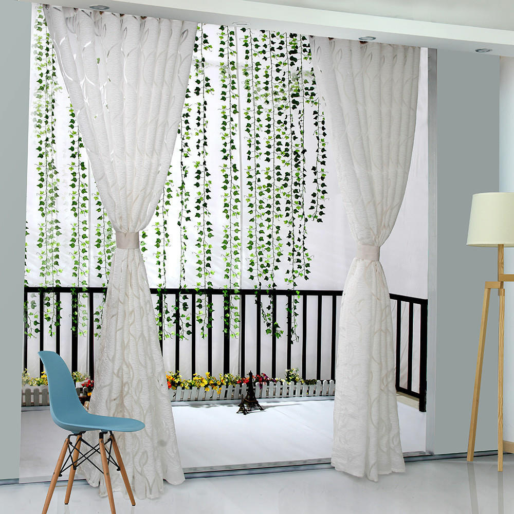 1 PCS Vines Leaves Tulle Door Window Curtain Drape Panel Sheer Scarf Valances